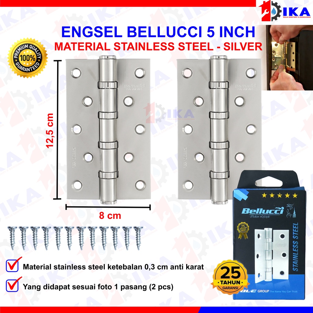 Engsel 5 inc Stainless tebal/ Engsel 5 Inch Stainless Tebal BELLUCCI BLC BELUCI / ENGSEL STANLIS engsel jendela engsel pintu,kunci pintu/jendela ORIGINAL anti karat bergaransi tebal kuat kupu2