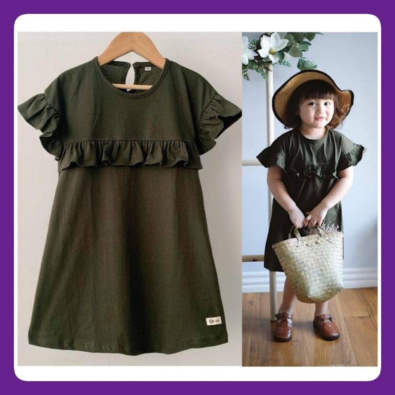 Dress anak polos 1-5th malika Hijau Army premium smilee