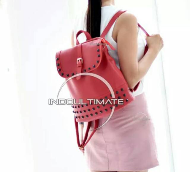 Tas Ransel Wanita YM-266 - Red / Tas Sekolah Anak / Tas Cewek Backpack Korea Import Batam