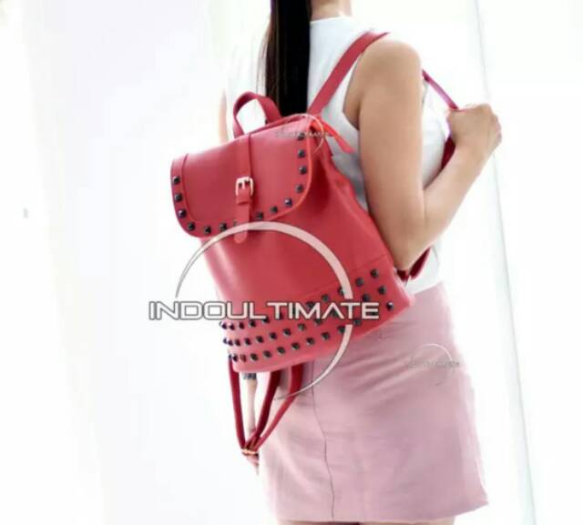 Tas Ransel Wanita YM-266 - Red / Tas Sekolah Anak / Tas Cewek Backpack Korea Import Batam