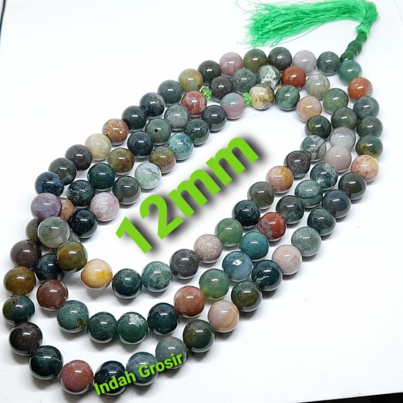 TASBIH BATU HIJAU LUMUT 12MM 99BUTIR ORIGINAL STONE