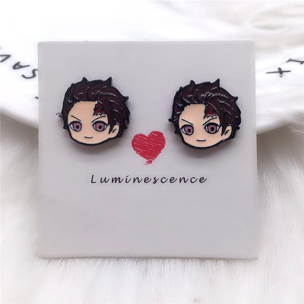 Anting Stud Desain Kartun Anime Demon Slayer Kimetsu No Yaiba Kamado Tanjirou Nezuko Bahan Akrilik Logam Gaya Jepang Untuk Cosplay