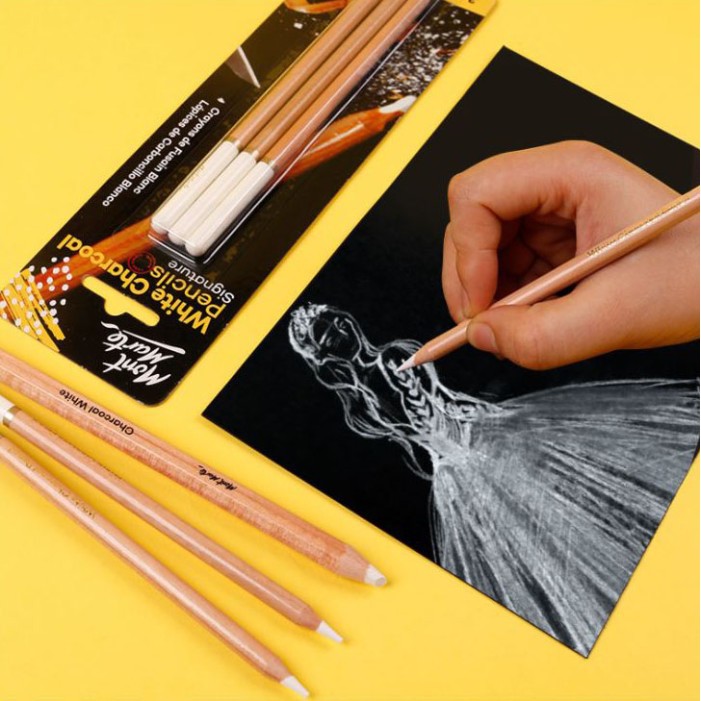 Pensil Arang Putih - White Charcoal Mont Marte Set isi 3 pcs