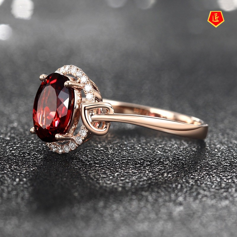 [Ready Stock][Ready Stock]18K Rose Gold Ruby Ring Simple and Elegant