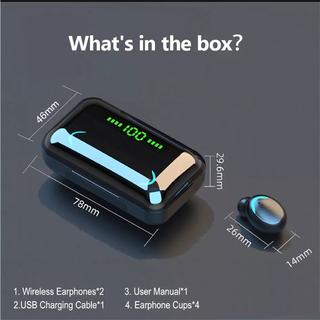 TWS Earphone Headset Bluetooth 5.0 With Mic 9D Bass HiFi Stereo Waterproof 2200mah Power Bank