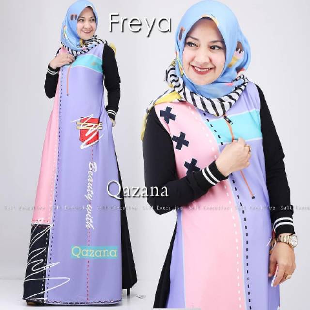 Freya dress by Qazana Salt Executive / Gamis motif kekinian / Ready Stock