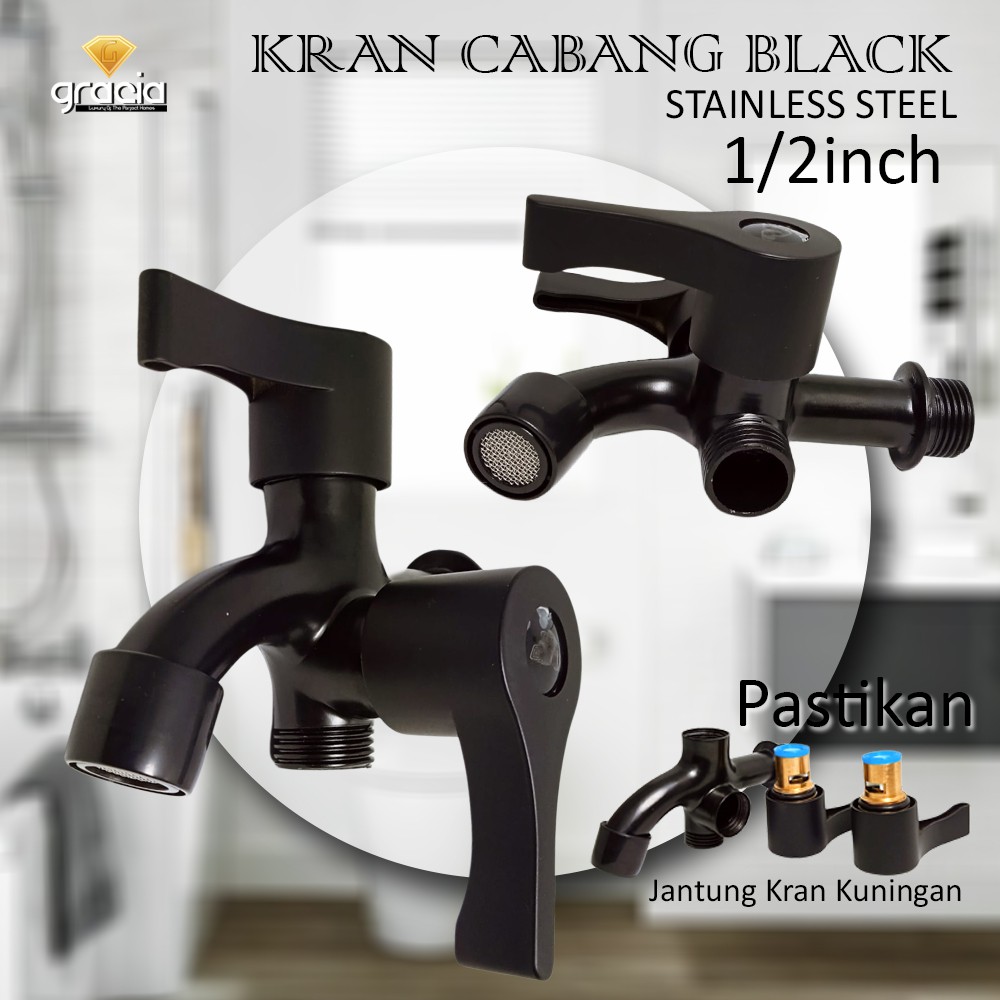 Kran Cabang Shower Minimalis HITAM - Keran Air Black Shower Double multifunction wall mounted faucet GRAVINO BLACK