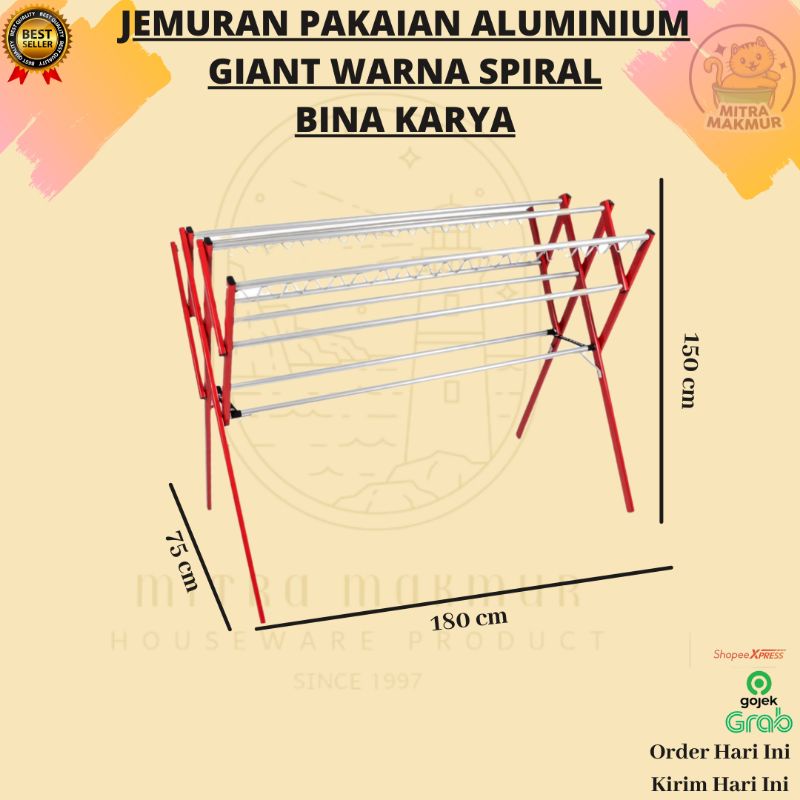 HOT!! JEMURAN PAKAIAN ALUMINIUM GIANT WARNA SPIRAL BINA KARYA