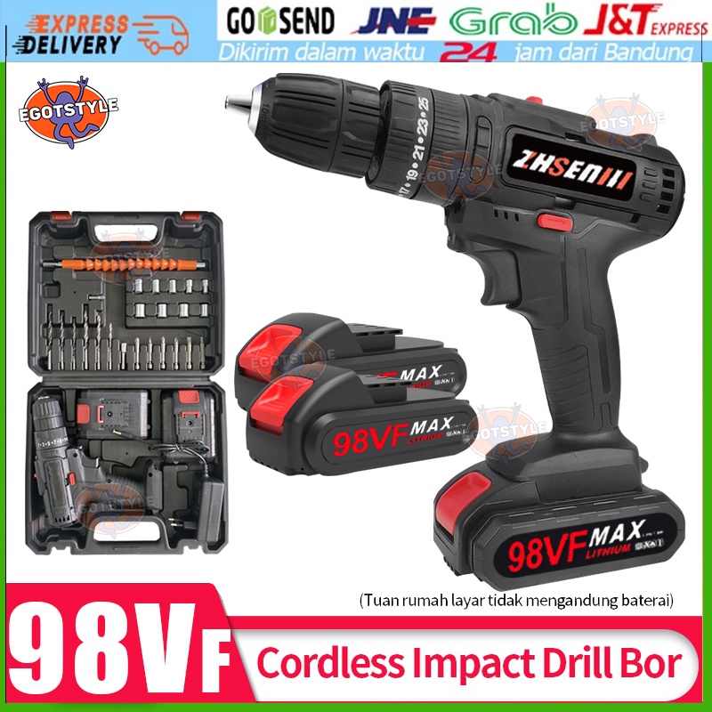 Bor Baterai / Bor dampak / Mesin Bor Cordless / Bor Listrik / Beton Besi Kayu Full 98Vf Set Pilihan Bor Tanpa Kabel Bor Listrik Bor Tanpa kabel Set Lengkap Mata Bor Cordless Drill Full Set Of Drill Bits