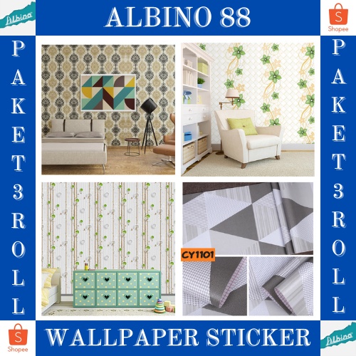COD-MURAH MERIAH !!! PAKET Wallpaper 3ROLL Stiker Dinding Motif Embos Putih Premium Quality / MODERN ( BUY 2 GET 1 FREE )BEST SELLER