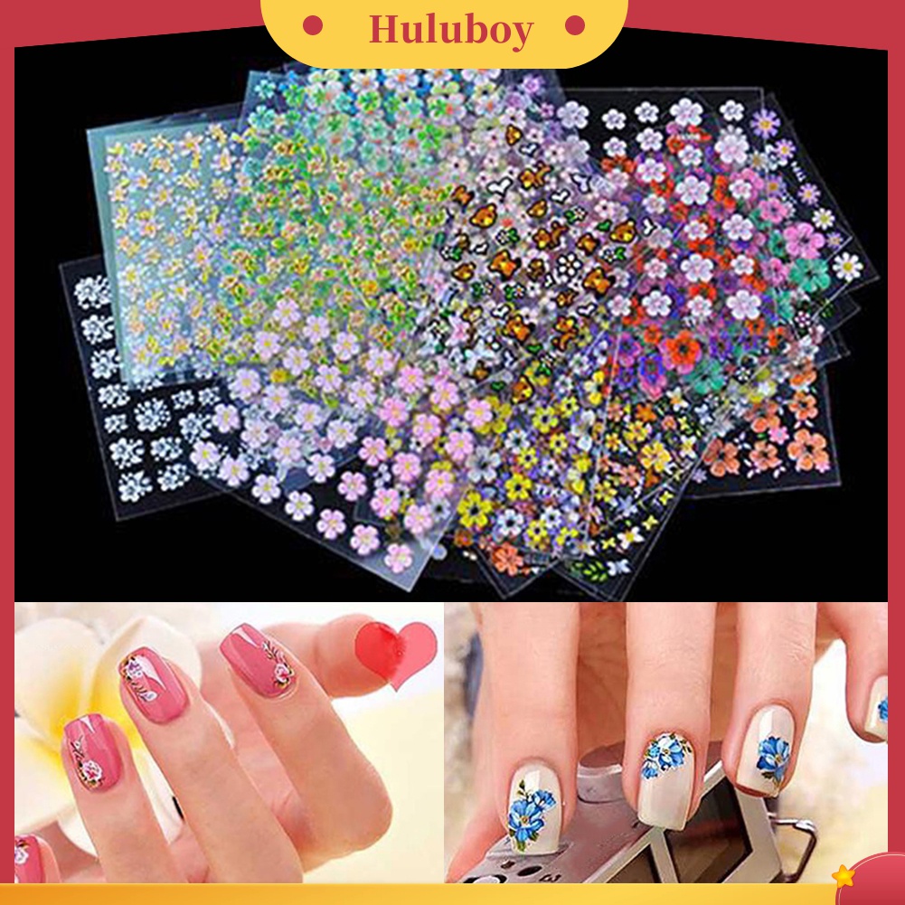 Huluboy Huluboy♡ 10pcs Stiker Kuku 3D Motif Bunga Untuk Dekorasi Manicure