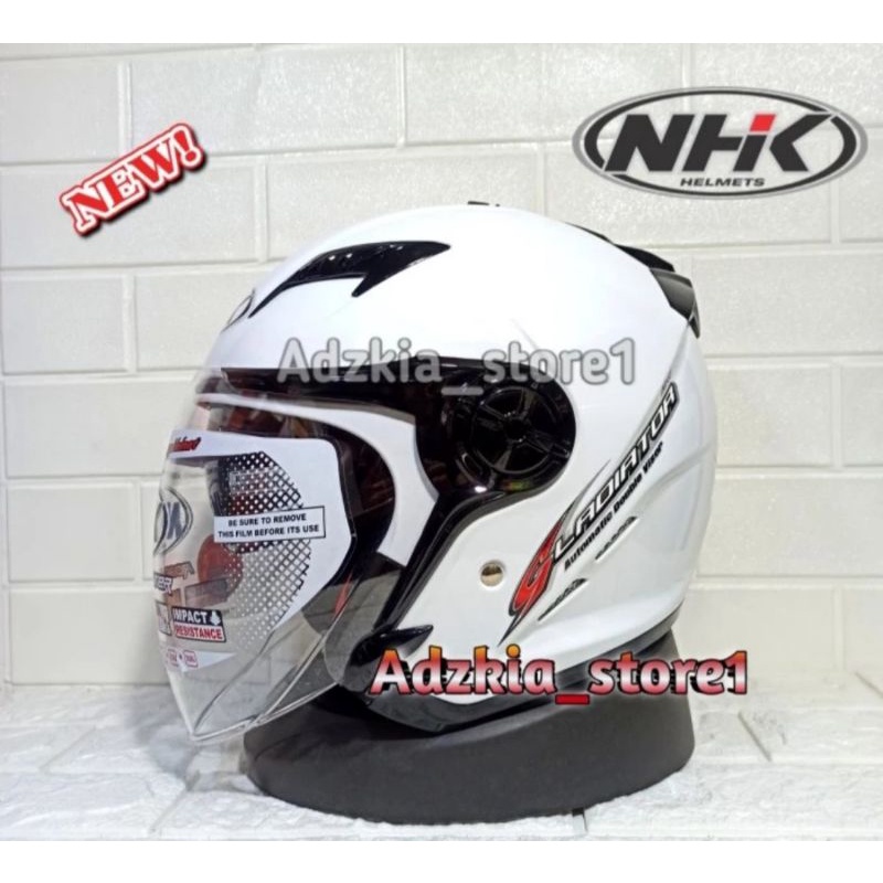 HELM HALF FACE NHK GLADIATOR SOLID|POLOS|PUTIH|DOUBLE VISOR