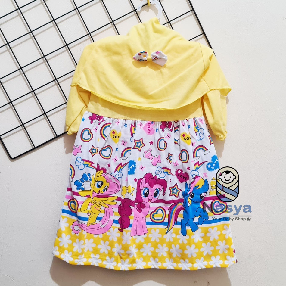 [N-098] DRESS/baju muslim anak perempuan + jilbab MURAH (0-12m)