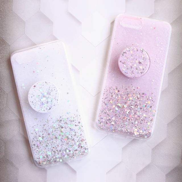 YKCS 0299 case HP REALME C2 OPPO A1K C15 realme C15 TPU Soft case silikon glitter pop socket clear