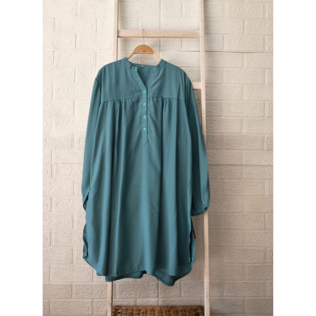 Tunik polos viscose atasan busui friendly jumbo Hijau Wardah ld 130cm