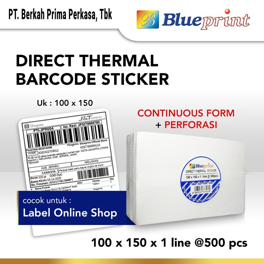 DIRECT THERMAL STICKER LABEL ONLINE SHOP BLUEPRINT 100 x 150mm 500pcs