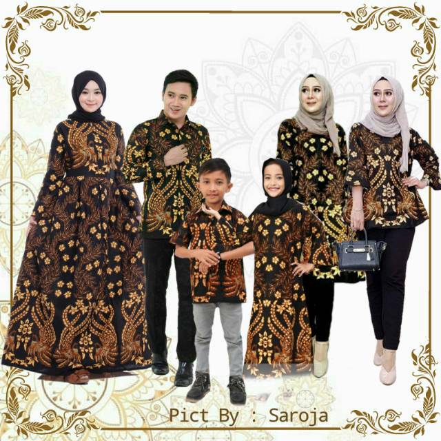 Saroja (080) Couple Keluarga Batik Gamis Batik Katun Premium Motif Manuk Tarung Kuning