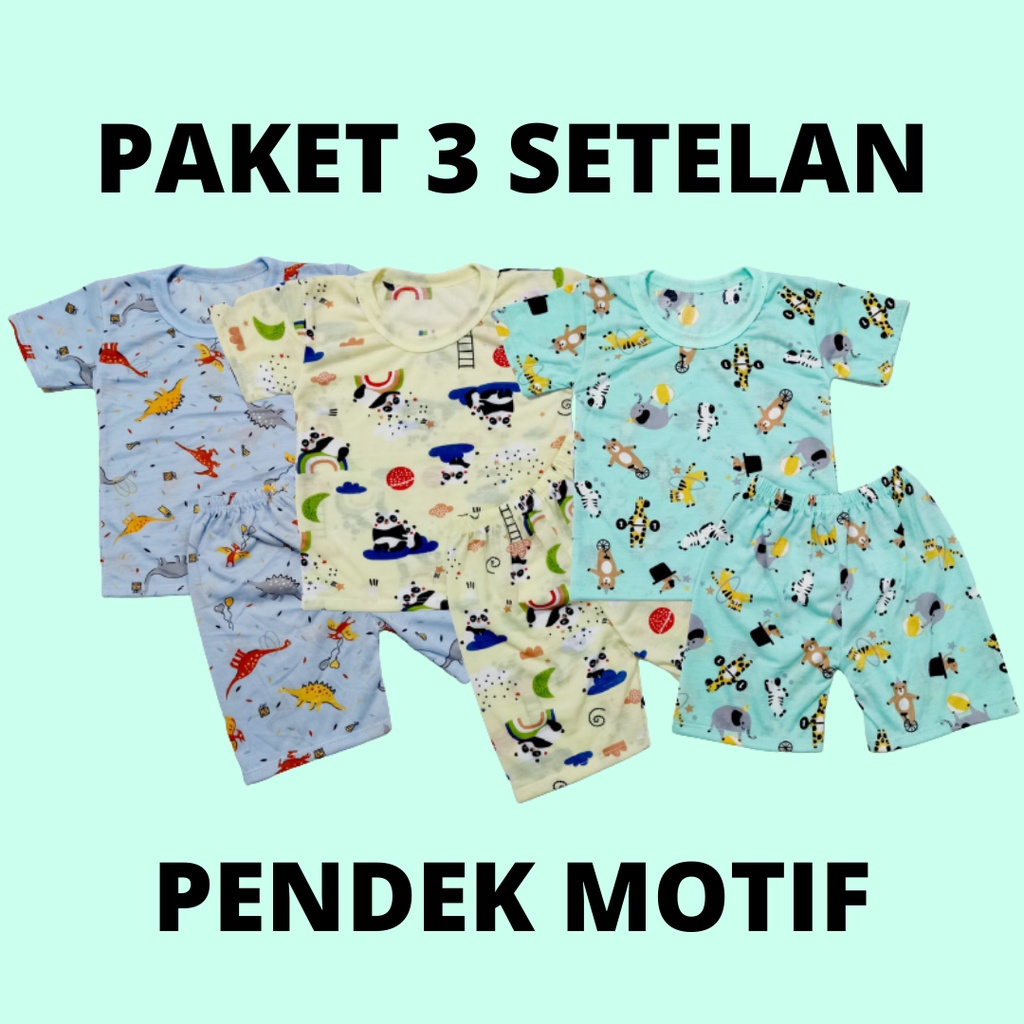 paket hemat 3 pakaian bayi motif cyand clothing baju baby setelan anak