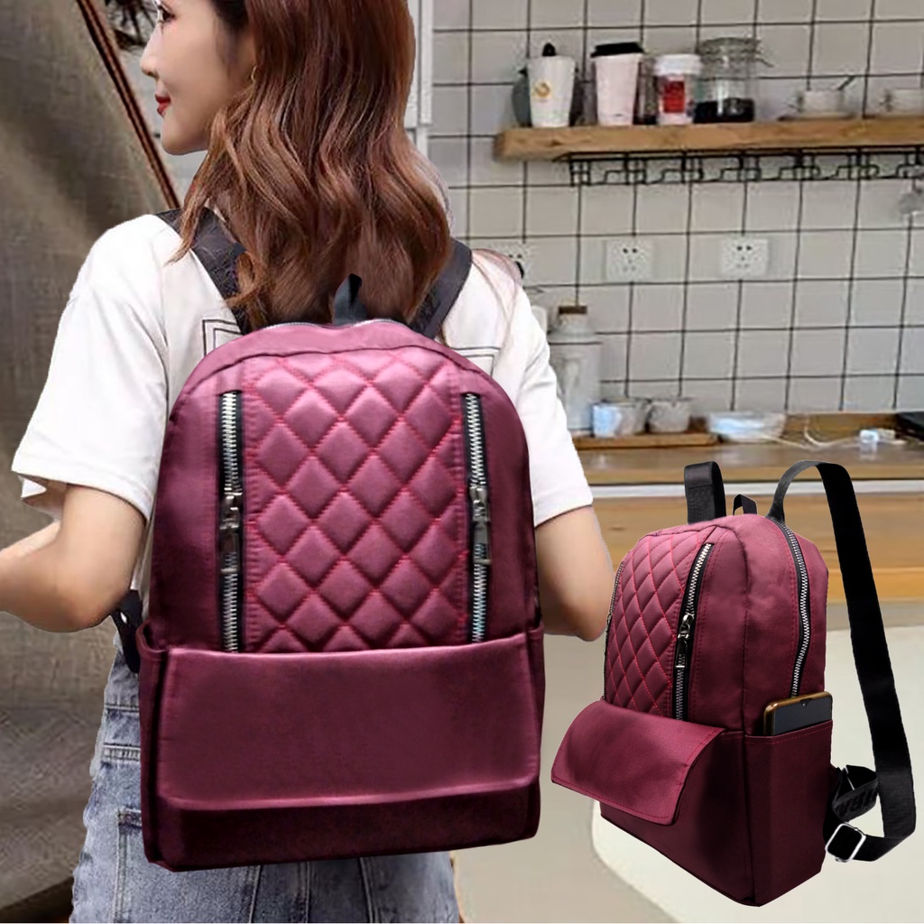 Tas Ransel Wanita Korea Anti Air Backpack Wanita Motif Ritsleting Hitam Besi Korea Kuliah Sekolah Kerja