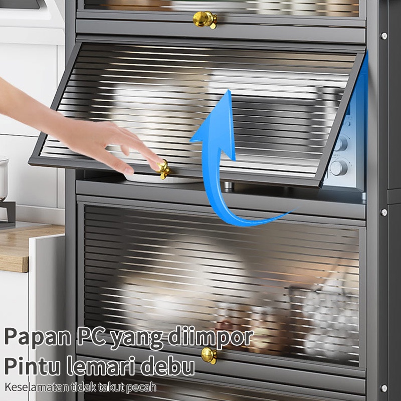 Rak Kabinet Dapur Rak Lemari Dapur Oven Microwave Rak Penyimpanan Multi-layer Dengan Roda Pintu