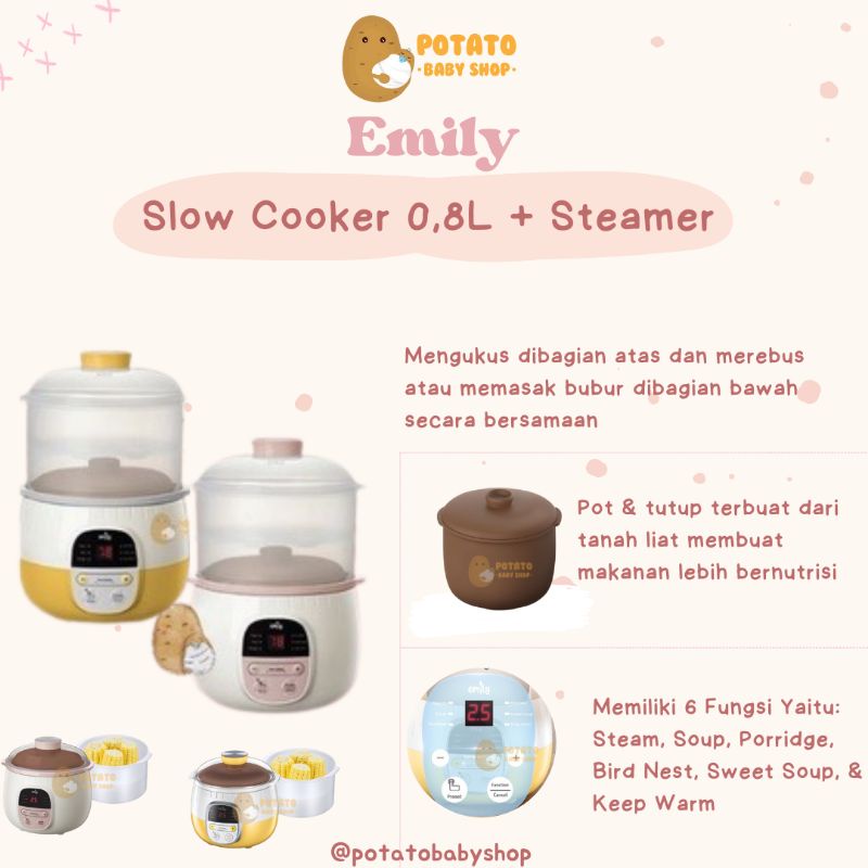 Emily Slow Cooker &amp; Steamer ClayPot 0.8L ( tanah liat)