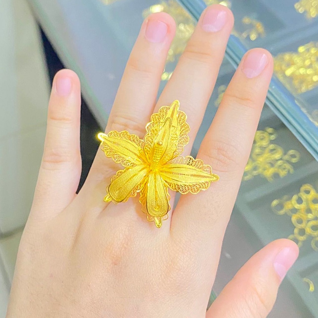 Cincin anak dan dewasa emas asli kendari kadar 875 21k bunga anggrek 15 10 8 7 gram gr g gold kuning besar