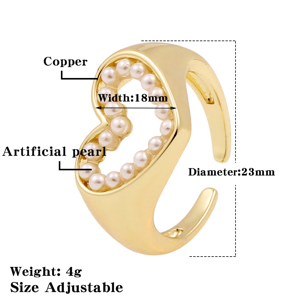 Baru wanita bohemian perhiasan tangan hati berbentuk cinta cincin Mutiara kecil cincin pembukaan adj