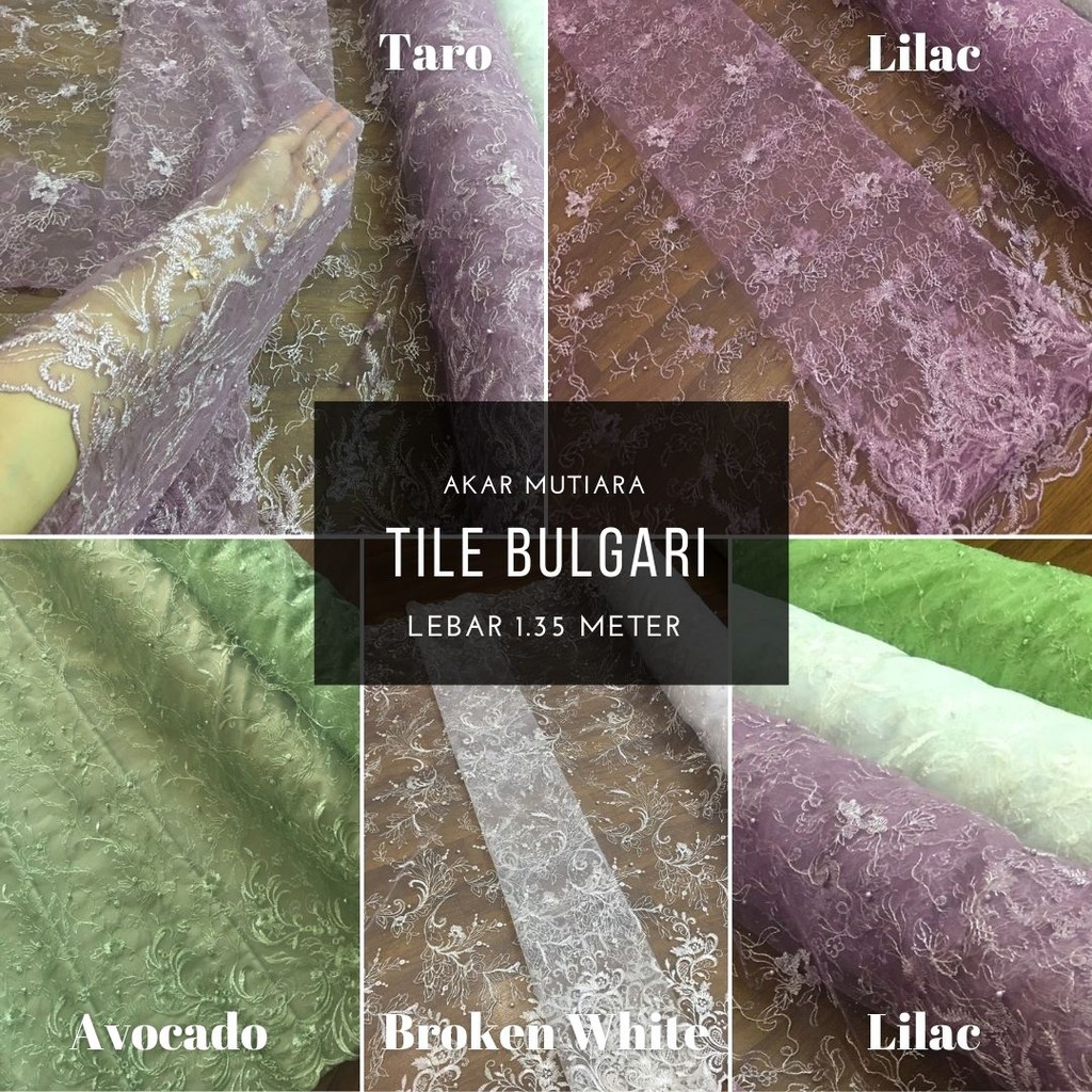 Kain Tile Mutiara Bulgari 9 Warna Lilac Blue Hijau Gold