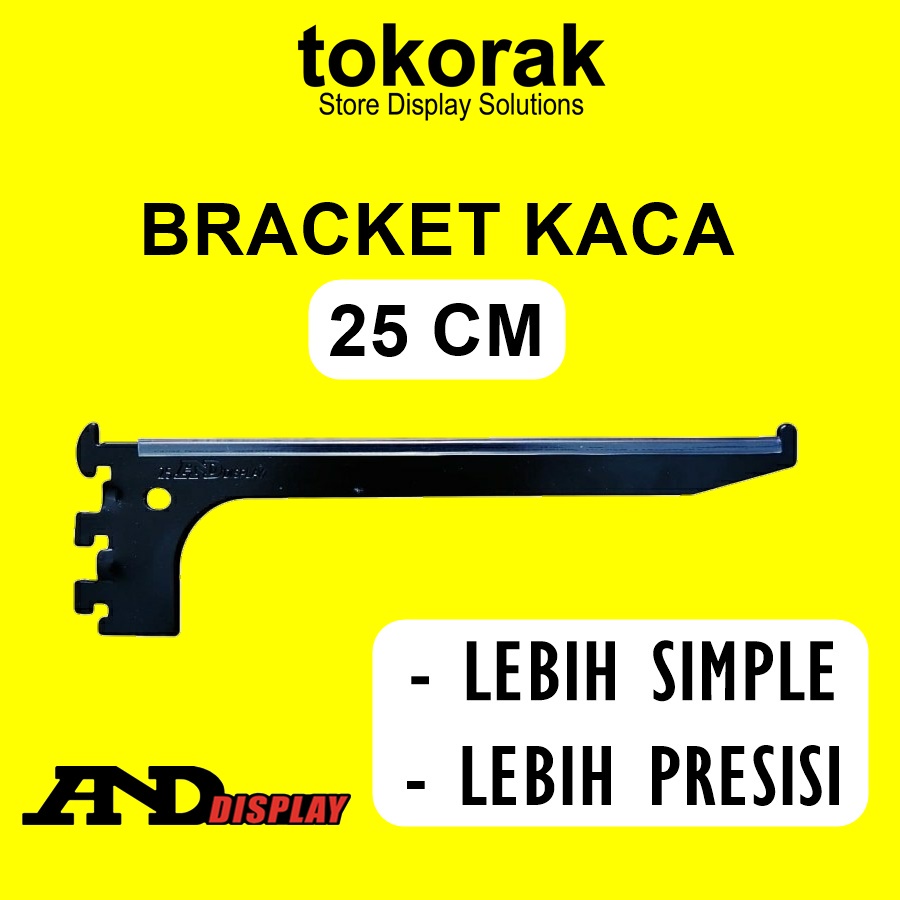 DAUN BRACKET KACA 25CM HITAM NEW DISPLAY SIKU PENYANGGA RAK BRAKET