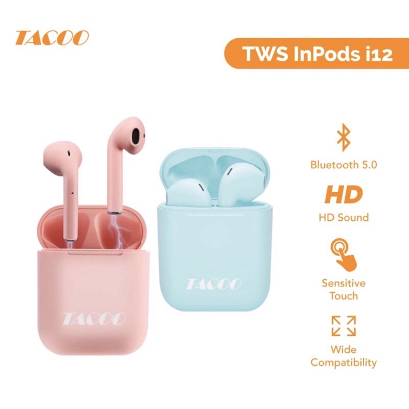 TACOO TWS Headset Earphone Inpods i12 Macaron Hi-Fi Deep Bass Wireless Bluetooth