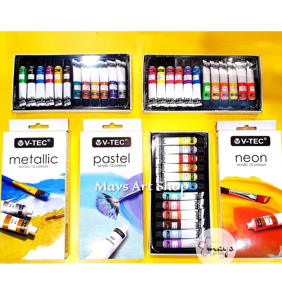 

RK Cat Akrilik Set Pastel Color / Neon / Metallic Colour V-Tec Isi 12 Warna x 6 ml - Acrylic Paint