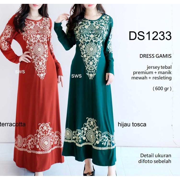 DS1233 - GAMIS SYAR'I MANIK LEBARAN HARI RAYA DRESS MUSLIM WANITA MODERN MURAH