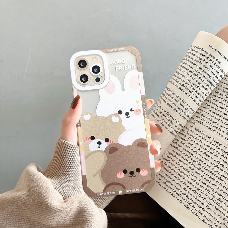 IPHONE Casing Ponsel Beruang Boneka Lucu Bening Kompatibel Untuk Iphone11 13 12 14 Pro Max6 6s 7 8 Plus XR 14Plus X XS Max SE Soft Back Cover