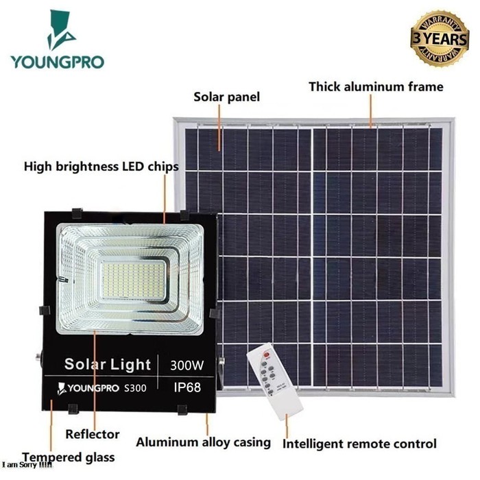 Youngpro Solar Panel LED 300Watt + kabel 10m dan pemasangan di jakarta