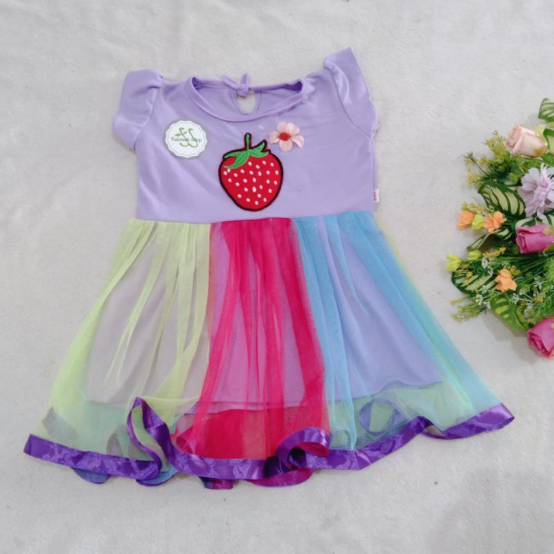 DRESS ANAK PEREMPUAN/DRESS STROWBERY USIA 2-3 TH