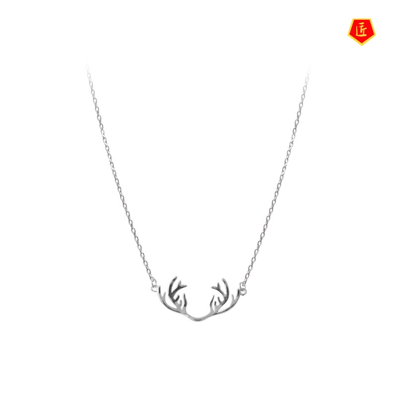 [Ready Stock]Silver Antlers Necklace for Women Special-Interest Design Simple Fashion