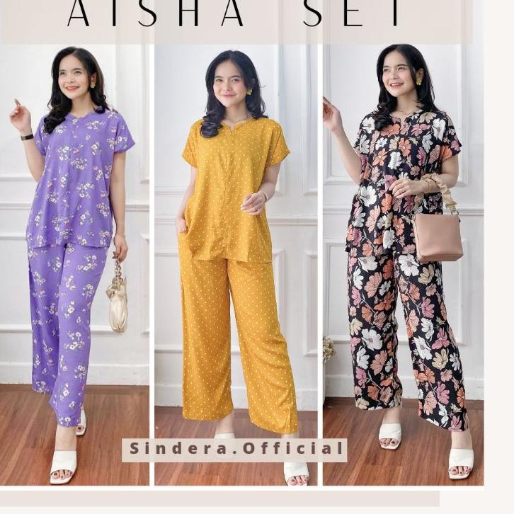 SALEE.. AISHA SET HD.ID - SETELAN PIYAMA LENGAN PENDEK RAYON / BAJU TIDUR WANITA MURAH