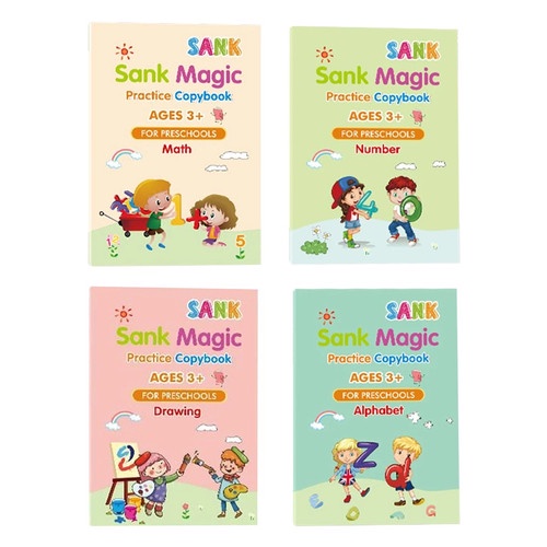 (COD) FREE REFILL TINTA 5 PCS !!! 4 in1 Sank Magic Practice Book /Buku Panduan Belajar TK / Buku Belajar Menulis TK 1 SET ISI 4 BUKU + PULPEN Copybook Kid's English Learning Calligraphy