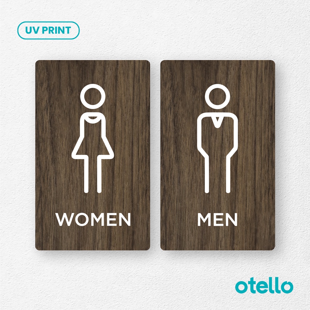 Otello - Papan Toilet Women Men WC Umum Sign Board Kayu Print Nama Ruang Wooden Sticker Dinding Restroom