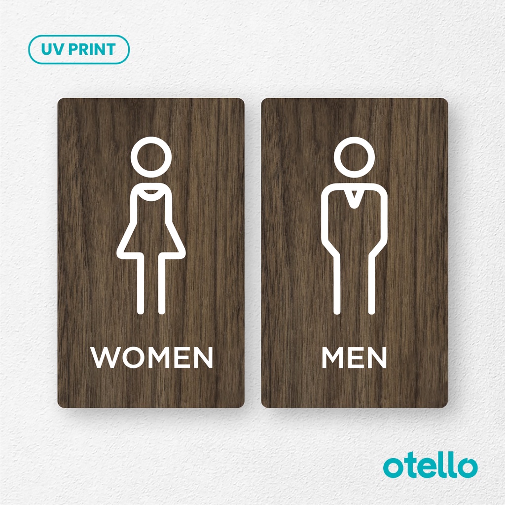 Otello - Papan Toilet Women Men WC Umum Sign Board Kayu Print Nama Ruang Wooden Sticker Dinding Restroom