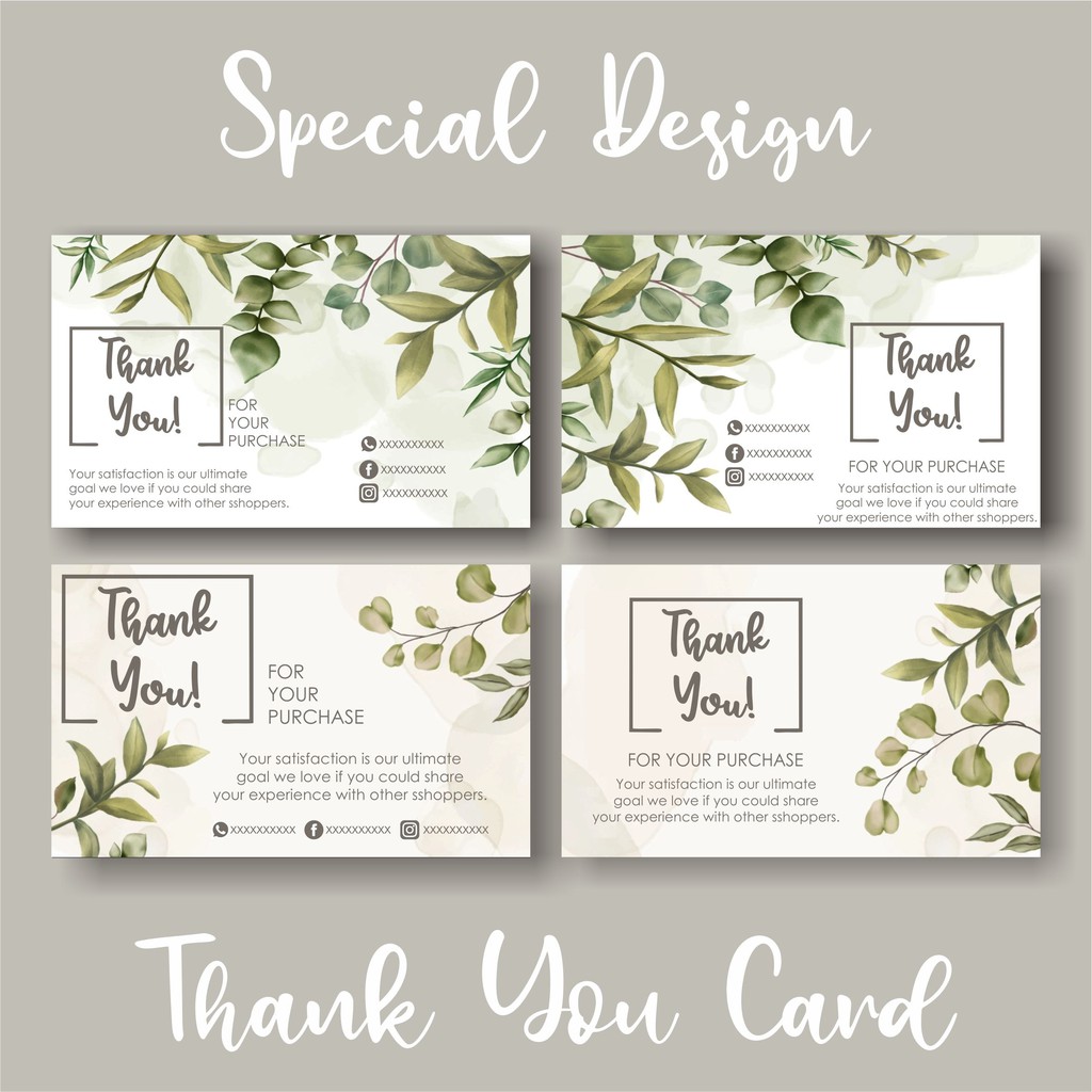[100 Pcs) Special Design Thank You Card Custom (Kartu Ucapan Terimakasih) Online Shop Olshop