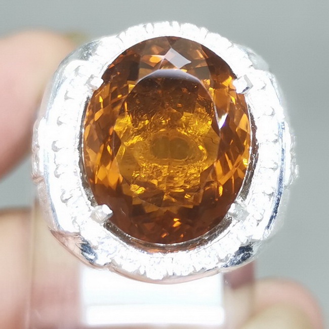 Cincin Perak Batu Akik Natural kecubung Emas Citrine Original