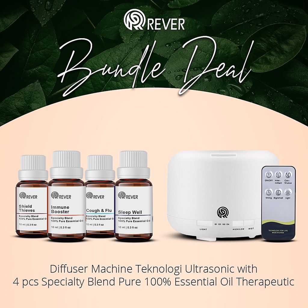 Rever Paket Essential Oil Diffuser Difuser Humidifier Air Purifier Young Lampu Tidur Living Oil EO