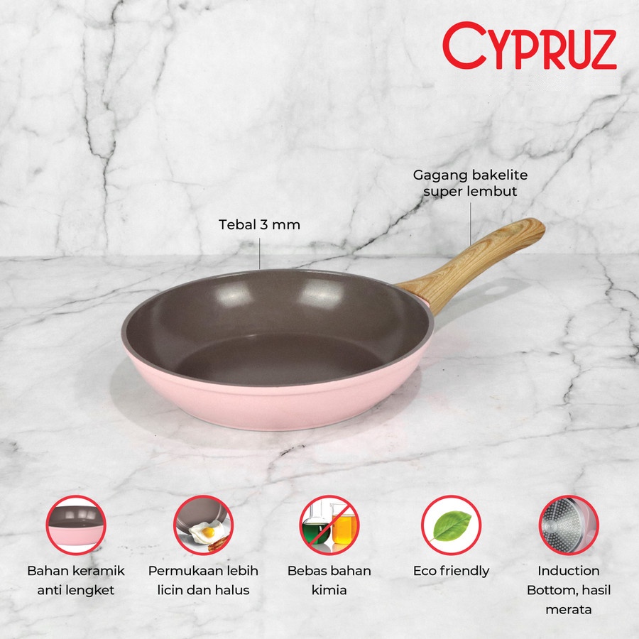 CYPRUZ FP-0893 Pink Ceramic Fry pan 24 CM | Wajan Induksi Ceramic Non Stick Coating 24cm