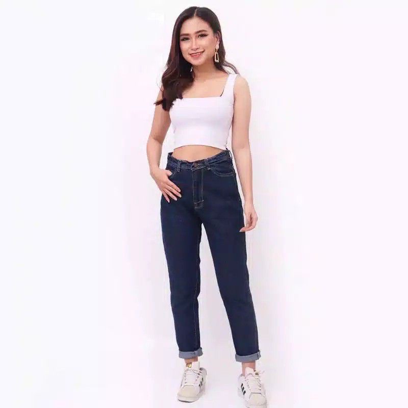 Highwaist BF Jeans Wanita Loose