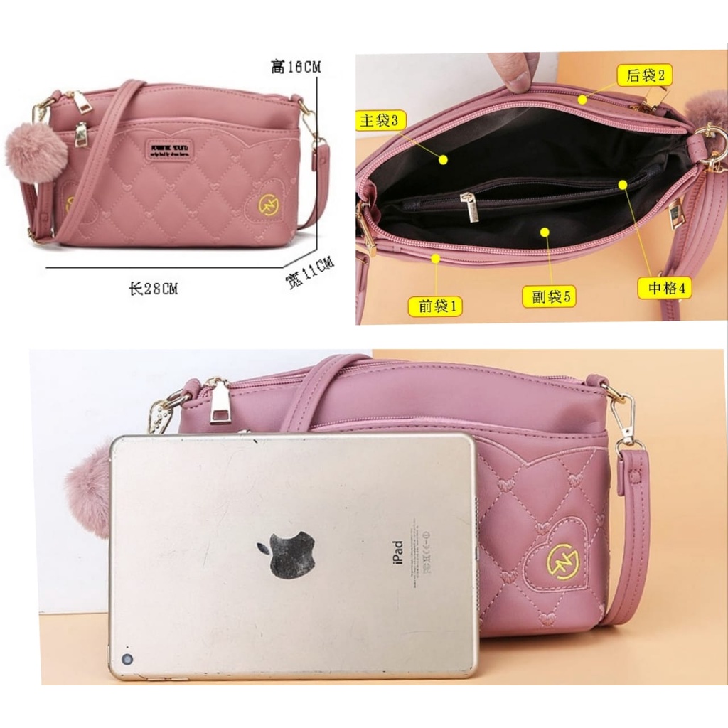 TAS SELEMPANG WANITA KULIT PINK SKAYA TA362P3 KECIL IMPORT BATAM MURAH SLING BAG KOREA FASHION CEWEK