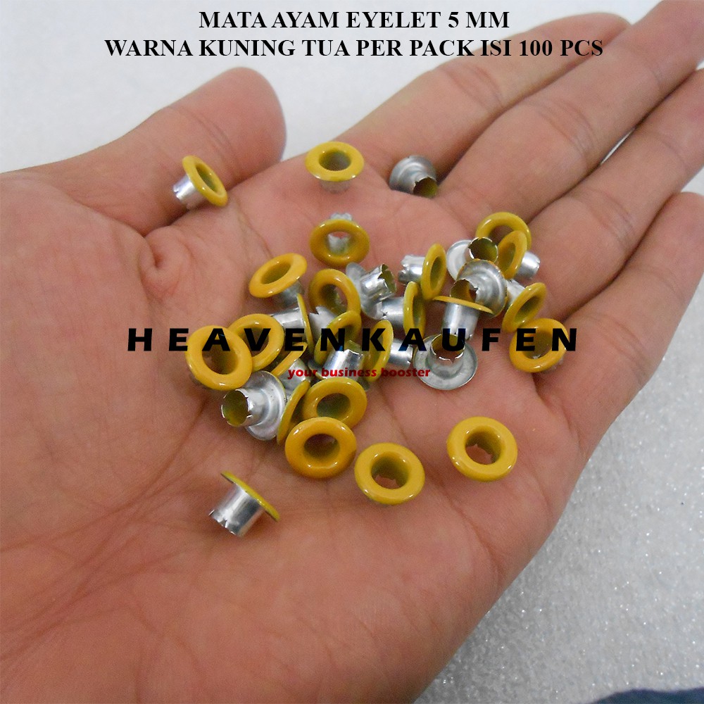 Mata Ayam Eyelet Mata Itik 5 mm Warna Kuning Tua Harga Per Pack isi 100 Pcs