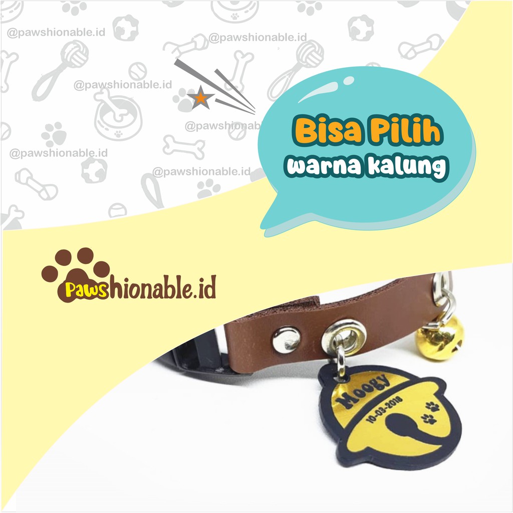 K04 - Kalung Custom Nama Kucing Anjing PU Leather/Kulit Sintetis