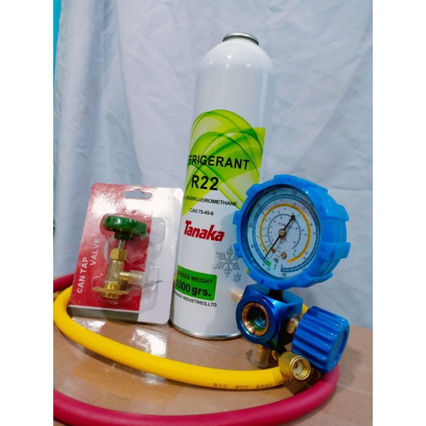 Paket pengisian Pr3on r22 tanaka(manifold siglass +can tap 339+selang r22 2 pcs+Pr3on r22 1kg)