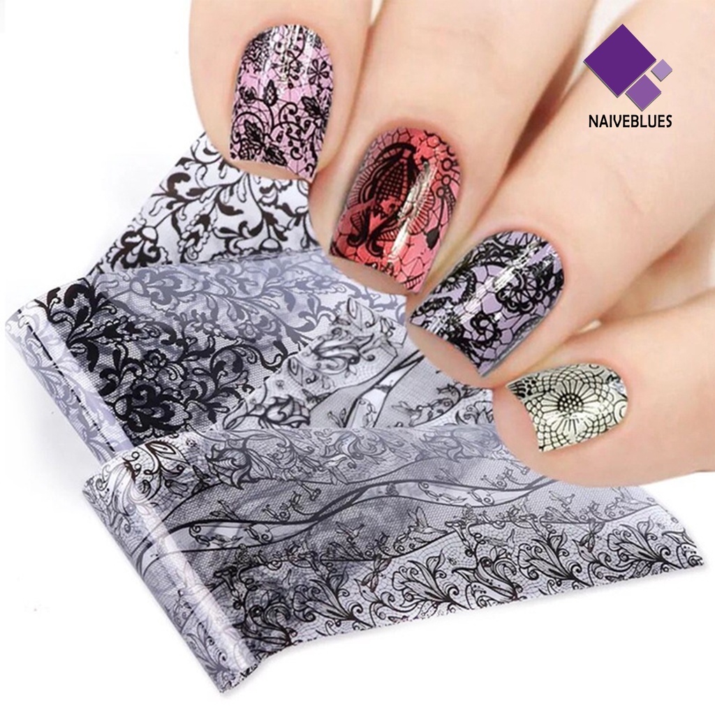 Naiveblue 10Pcs / Kotak Stiker Kuku Transfer Motif Bunga / Aurora / Langit Berbintang Untuk Dekorasi Nail Art / Manicure